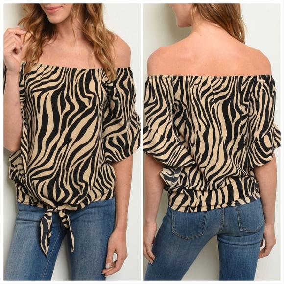 5⭐️TAUPE BLACK ANIMAL PRINT - TOP - Picture 1 of 3